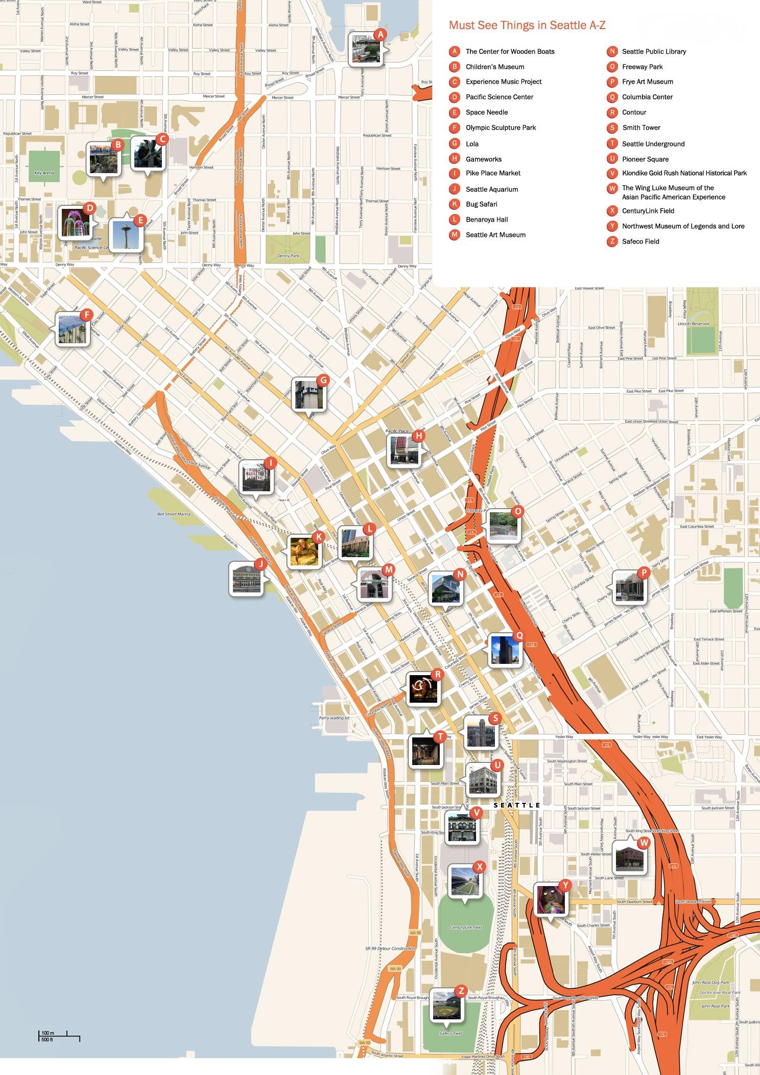 Map of Seattle walking walking tours and walk routes of Seattle